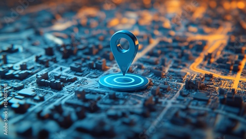 Cityscape with Location Pin Highlighting Urban Area photo