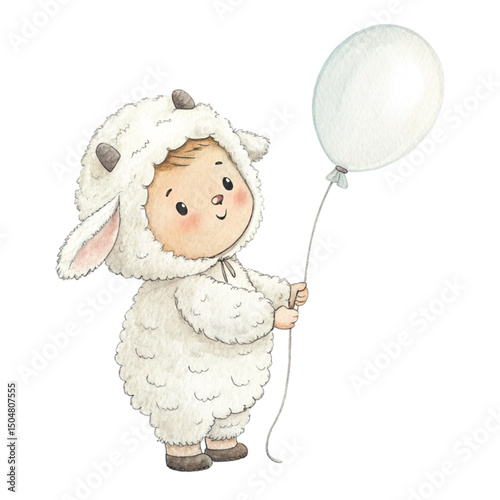 Kawaii Kids in Animal Costumes Party Theme Clipart Watercolor
