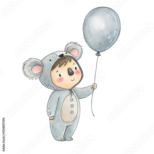 Kawaii Kids in Animal Costumes Party Theme Clipart Watercolor
