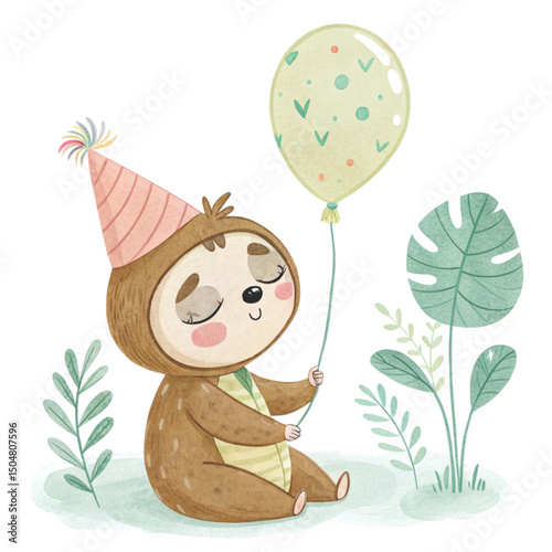 Kawaii Kids in Animal Costumes Party Theme Clipart Watercolor
