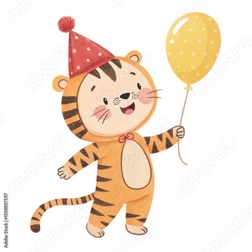 Kawaii Kids in Animal Costumes Party Theme Clipart Watercolor
