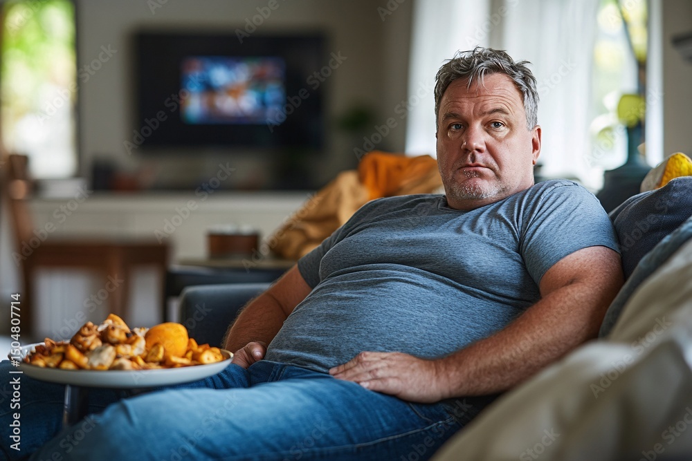 Fototapeta premium Casual Snack Time on a Cozy Leather Couch