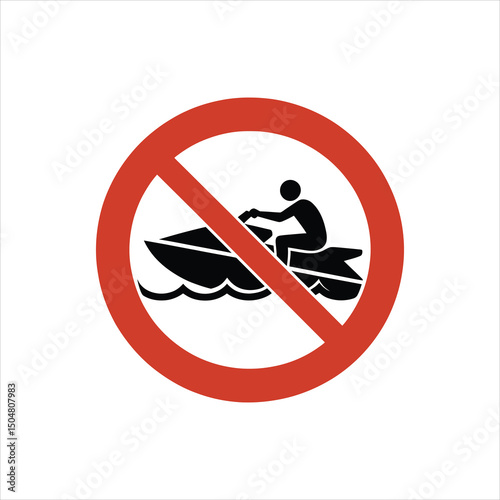 A red prohibited sign featuring a jet ski and a human figure indicating restriction