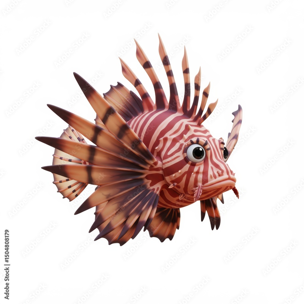 Fototapeta premium Adorable Cartoon Lionfish Illustration: Vibrant Colors and Playful Design of a Tropical Fish