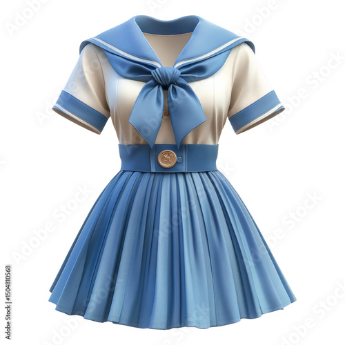 Elegant Blue Sailor Dress Design with Transparent Background