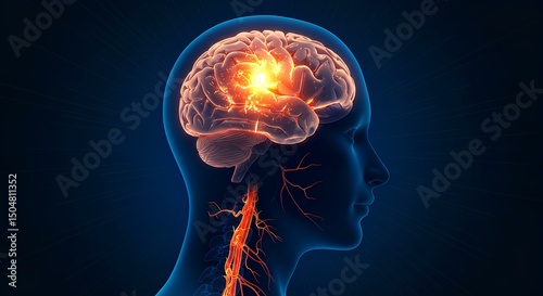 Digital Brain Illustration with Neural Connections