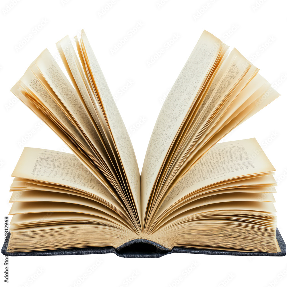 Fototapeta premium Open Book with Pages Turned, Isolated on White Background