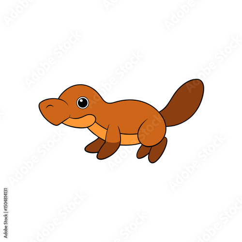 Vector Kawaii Jumping Adorable Platypus Side View Illustration