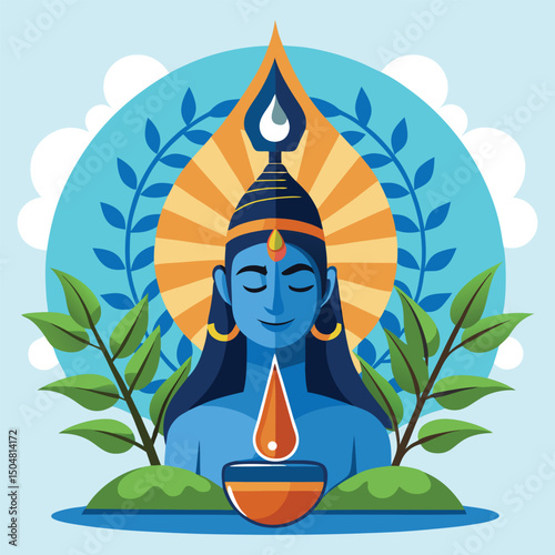 The image shows a Shiva Lingam, representing the Hindu deity Shiva. Known as Mahadev or "the great god," Shiva embodies creation
