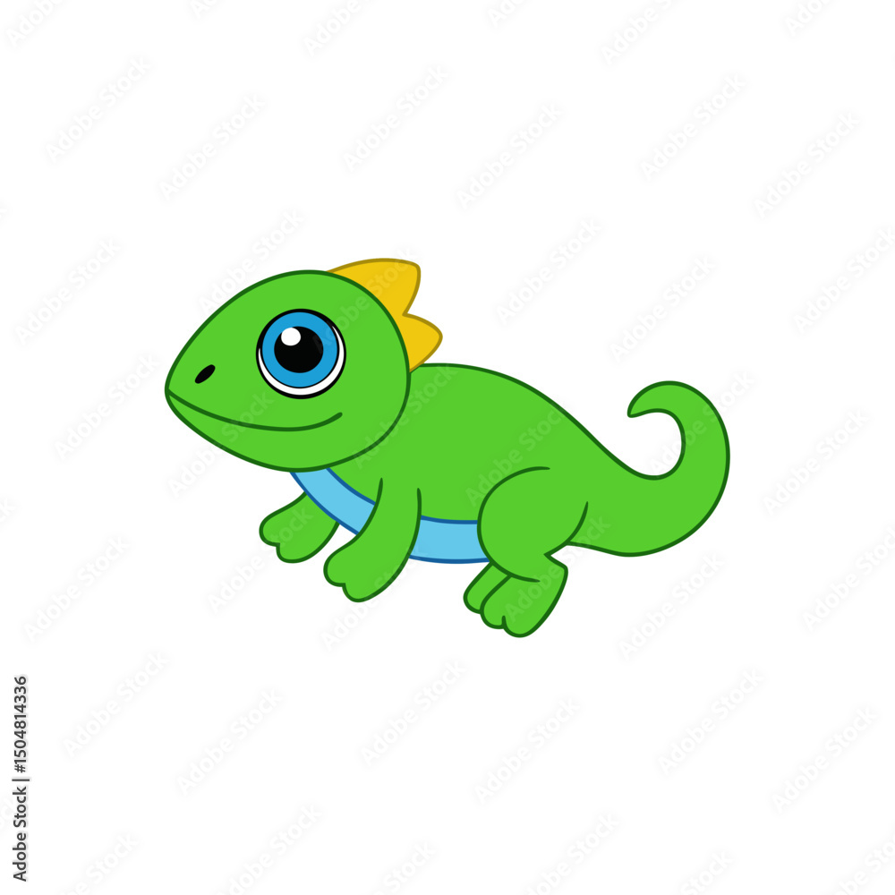 Obraz premium Jumping Baby Iguana Side View Vector Kawaii Cartoon Art