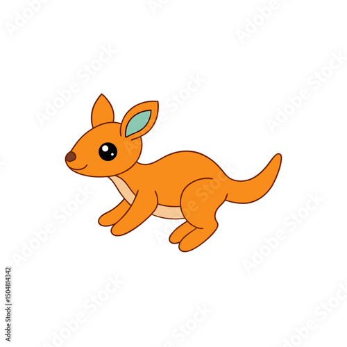 Vector Kawaii Jumping Baby Kangaroo Side View Cartoon Art