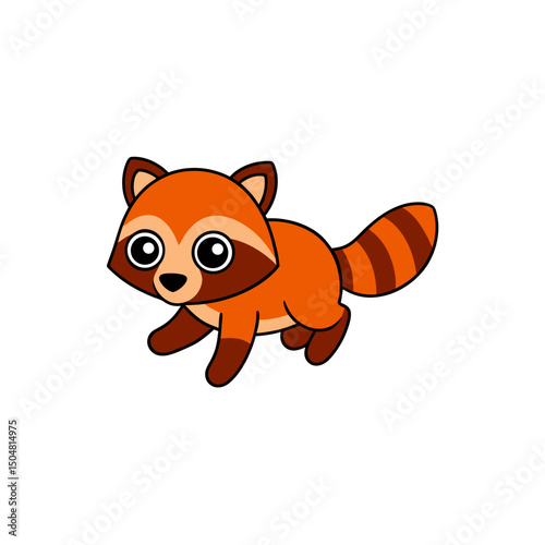 Kawaii Jumping Cute Raccoon Side View Vector Graphic Art