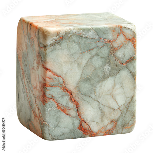 Marble Stone Cube with Unique Colors on Transparent Background