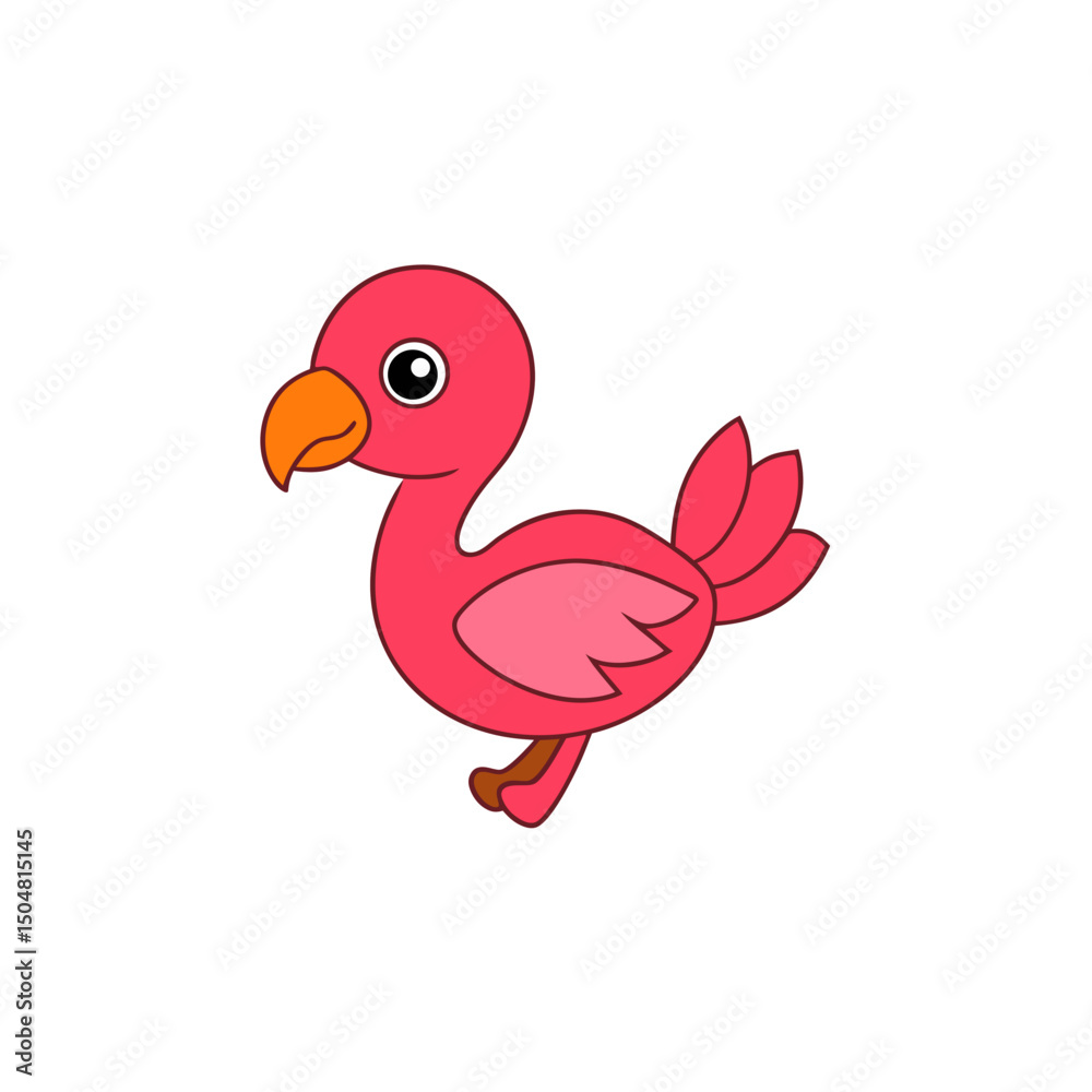 Fototapeta premium Kawaii Jumping Flamingo Chick Side View Vector Graphic