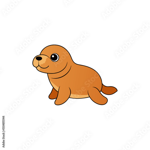 Vector Kawaii Jumping Cute Walrus Pup Side View Illustration