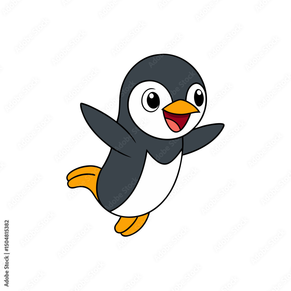 Obraz premium Cute Kawaii Jumping Happy Penguin Side View Vector Art