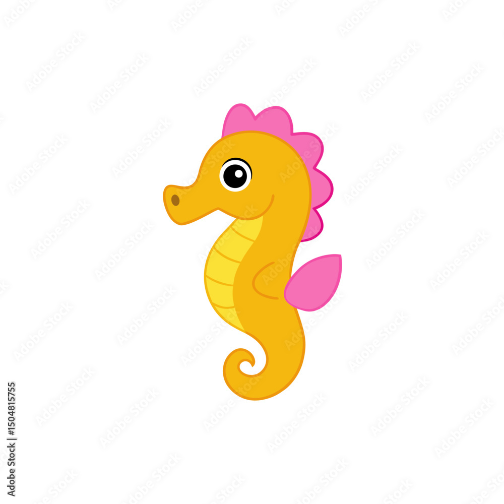 Fototapeta premium Cute Seahorse in Kawaii Vector Art Jumping Joyfully from Side View Format