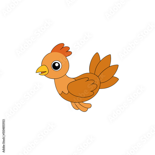Kawaii Style Cartoon Vector of a Side View Jumping Turkey Chick Illustration