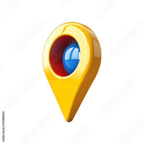 Bright Yellow Location Pin Icon on a Transparent Background
