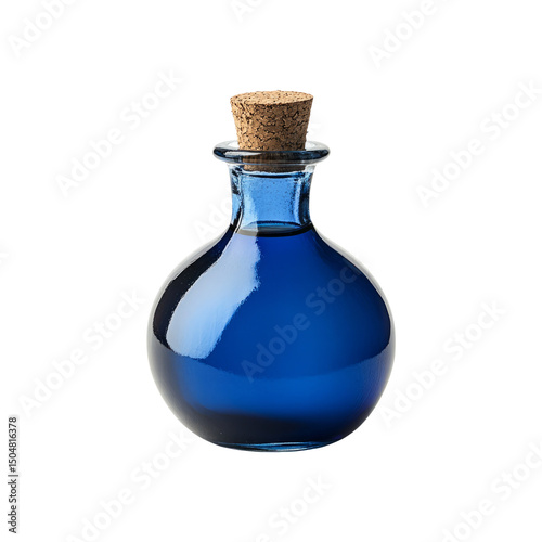 Blue Glass Bottle with Cork Lid on Transparent Background