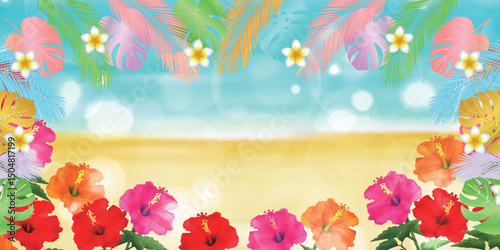 ハイビスカス　夏　水彩　和柄　背景