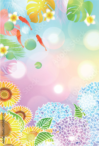 金魚　夏　水彩　和柄　背景