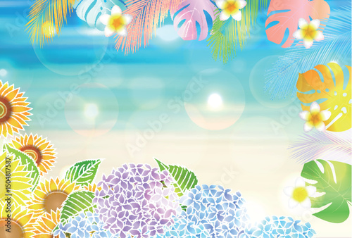 ひまわり　夏　水彩　和柄　背景