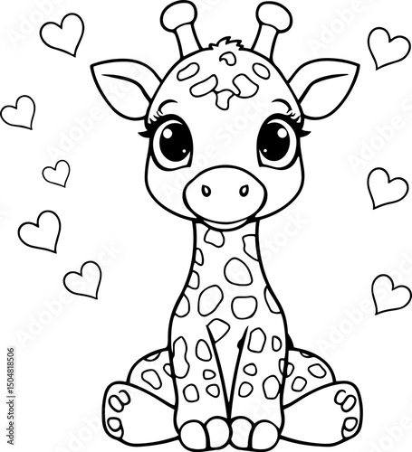 Baby giraffe sitting. Cute Baby Animal. Simple outline for coloring page book. 