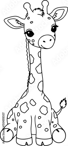Baby giraffe sitting. Cute Baby Animal. Simple outline for coloring page book. 