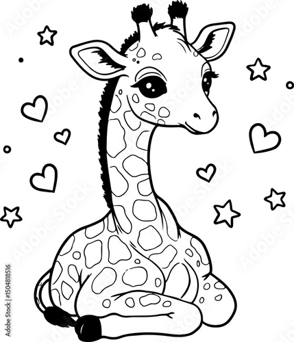 Baby giraffe sitting. Cute Baby Animal. Simple outline for coloring page book. 