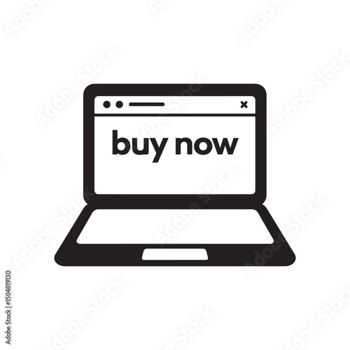 Black and White Laptop with "Buy Now" Screen – Clean Vector Illustration