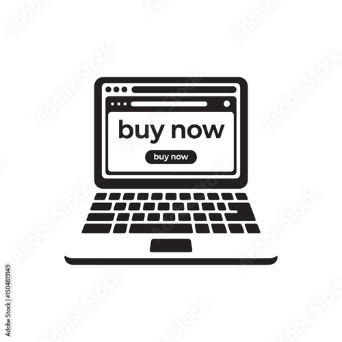 Black and White Laptop with "Buy Now" Screen – Clean Vector Illustration