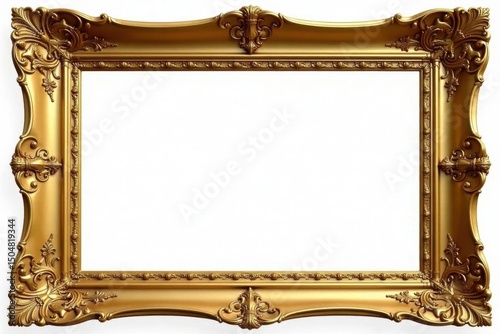 Elegant gold frame, ornate detailing, isolated , decorative, gilded