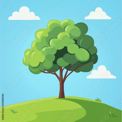A Solitary Tree on a Hill Under a Blue Sky