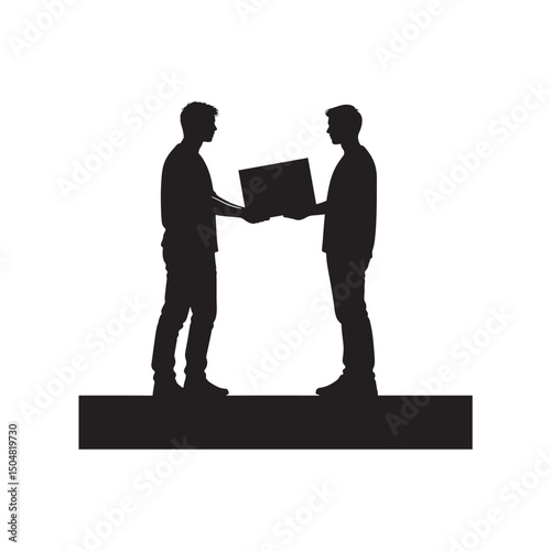 Person Receiving Package Delivery Silhouette – Minimal Vector Style Black and White Design