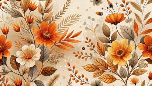 Autumnal Floral Arrangement A Seamless Pattern of Warm Hues and Delicate Botanical Elements