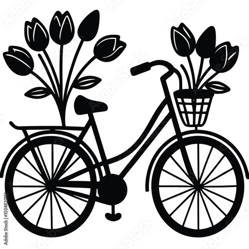 Bicycle with Tulips Peeking Out Design