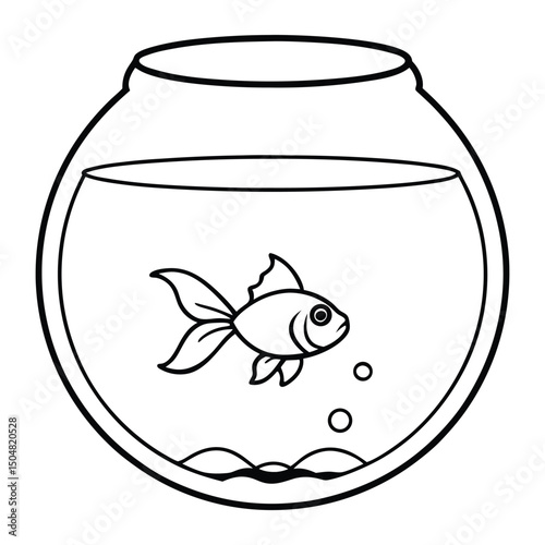 A single goldfish swims in a round glass bowl, peaceful aquatic scene in soft lighting vector .