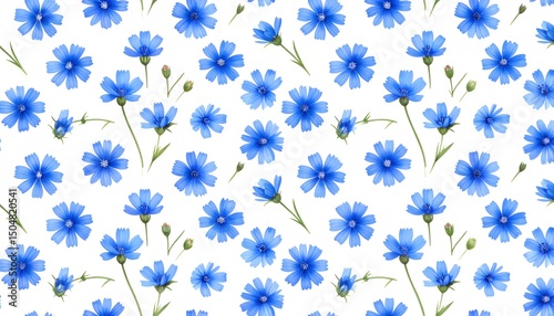 Detailed watercolor pattern of blue meadow flowers