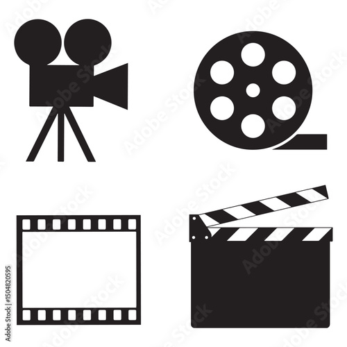 movie camera and film reel, icon movie camera 
