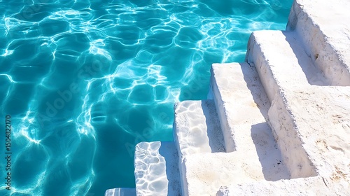 Pool steps into blue water