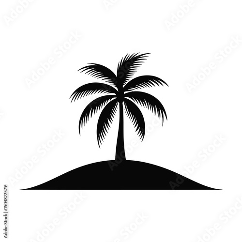 Single palm tree silhouette on small island tropical paradise