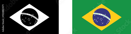 Brazilian flag in color and black and white on a transparent background. Vector illustration