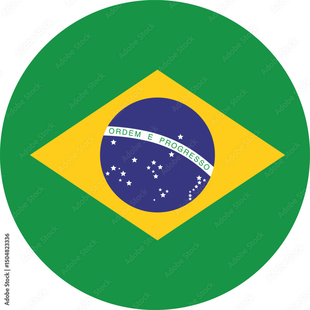 Obraz premium Round Brazilian flag on a transparent background. Brazilian flag button. Round Brazilian flag. Vector illustration