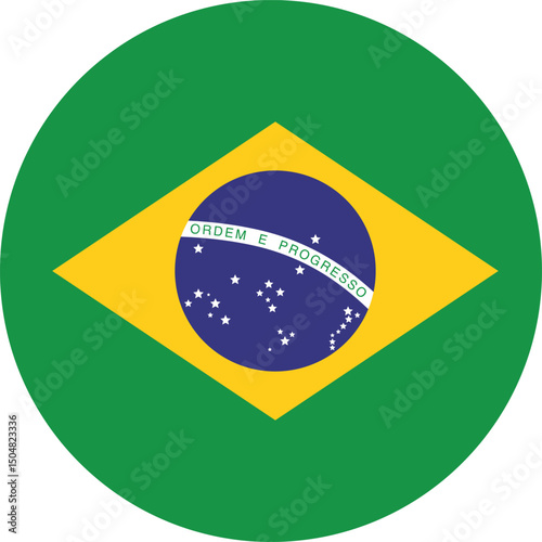 Round Brazilian flag on a transparent background. Brazilian flag button. Round Brazilian flag. Vector illustration