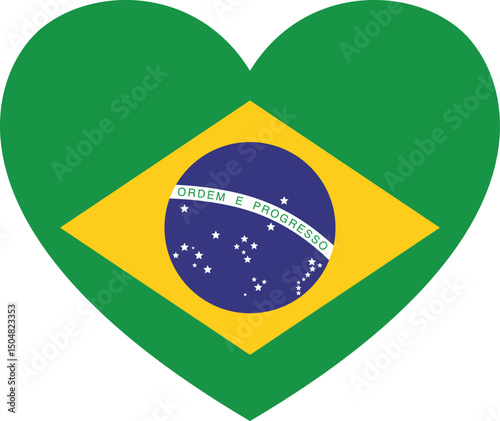 Brazilian flag in the shape of a heart on a transparent background. Vector illustration. High resolution PNG file