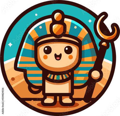 Adorable Cartoon Pharaoh Character in Ancient Egyptian Desert – Cute Vector Illustration for Kids and Education