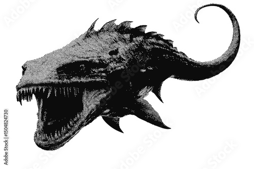 Fantasy sea monster halftone grunge vector design element