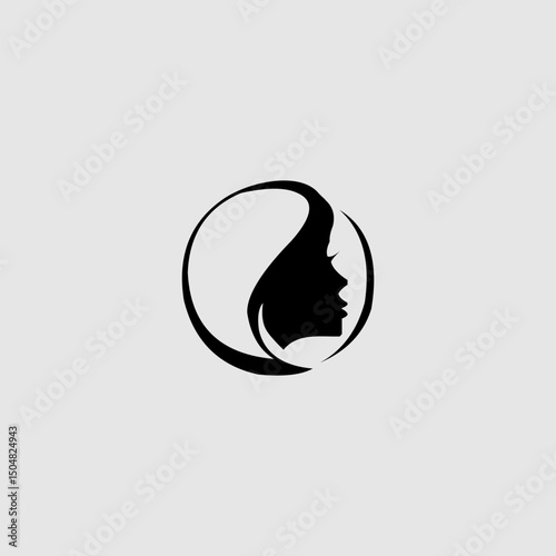 Elegant woman profile encircled, embodying sophistication and grace through minimalist design