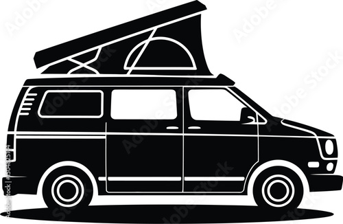 Camper van silhouette black and white travel vehicle